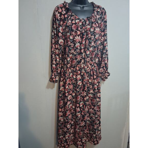 Talbots Dress Medium Long Floral Cottagecore Ruffled Neck & Sleeve Garden Party - Picture 2 of 13